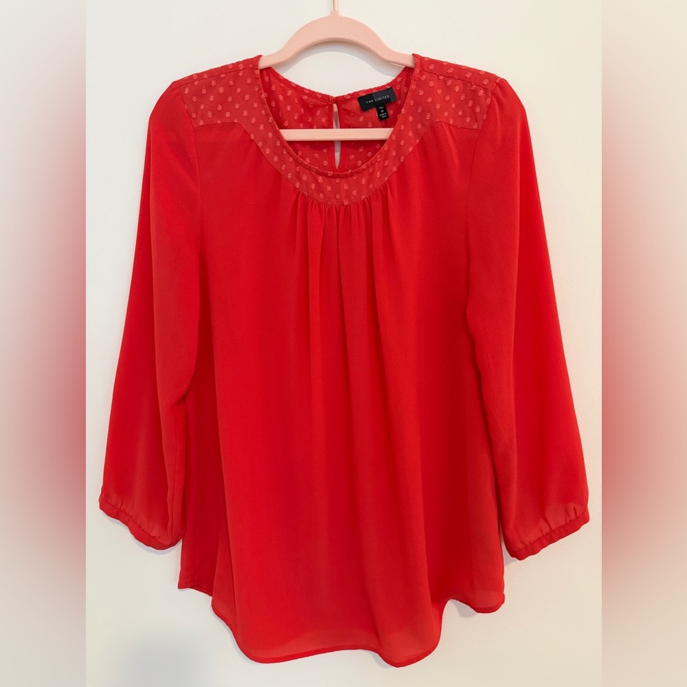 The Limited Vibrant Orange Blouse with Textured Details at Neckline